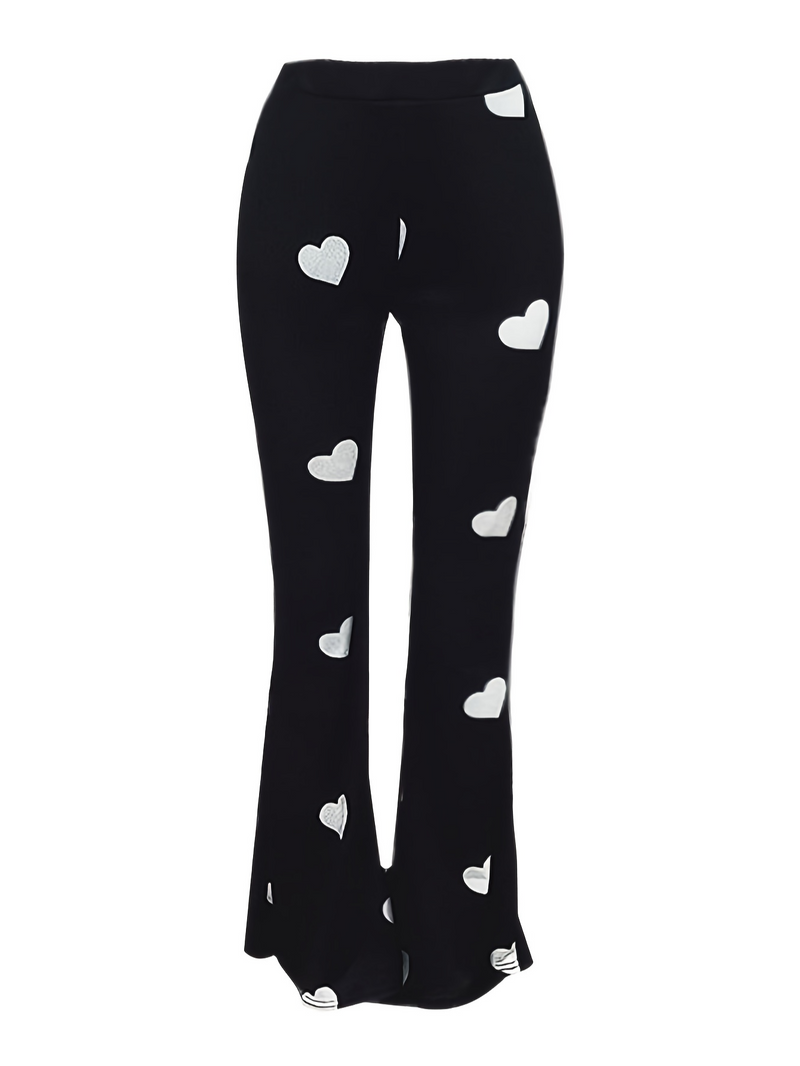 High Waist Heart Print Slimming Flared Pants New Spring Elastic Micro Horn Trousers Sweet Causal Style