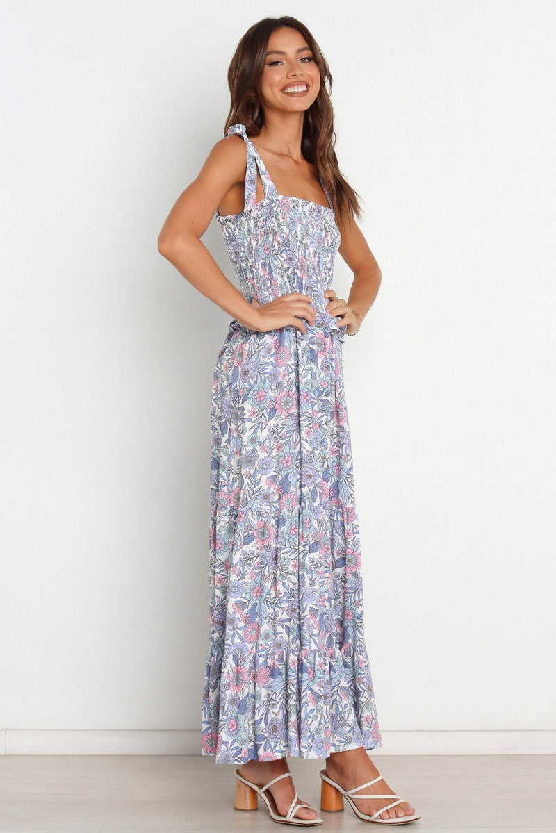 Elanore Printed Shirred Bodice Maxi Dress