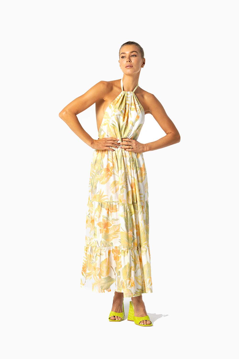 Ely Printed Sunflower Halterneck Backless Maxi Dress