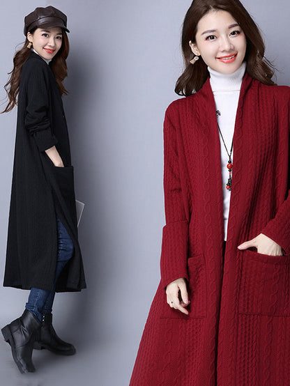 Red&black Knitting Loose Cardigan Outerwear