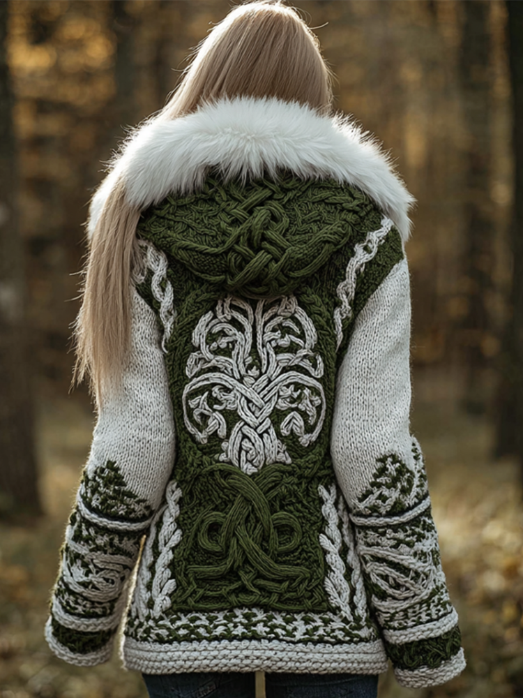 Comstylish Viking Retro Style Women's Winter Warmth Knit Hooded Sweater Jacket
