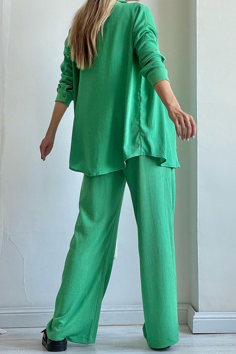 Draw String Fold Turndown Collar Long Sleeve Three Pieces(shirt Vest Trousers)