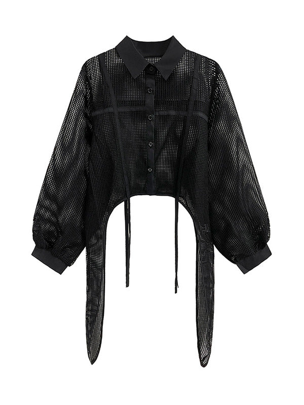 Stylish Long Sleeves Loose Mesh See-through Sun Protection Blouses&shirts Tops