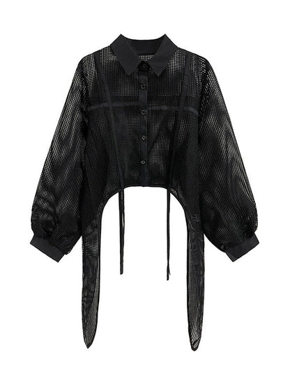 Stylish Long Sleeves Loose Mesh See-through Sun Protection Blouses&shirts Tops