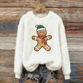 Lady Christmas Winter Warmth Round Neck Flannel Sweatshirt