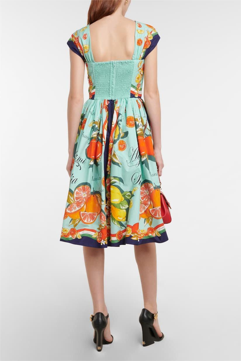 Printed Sleeveless Heart Collar Midi Dress