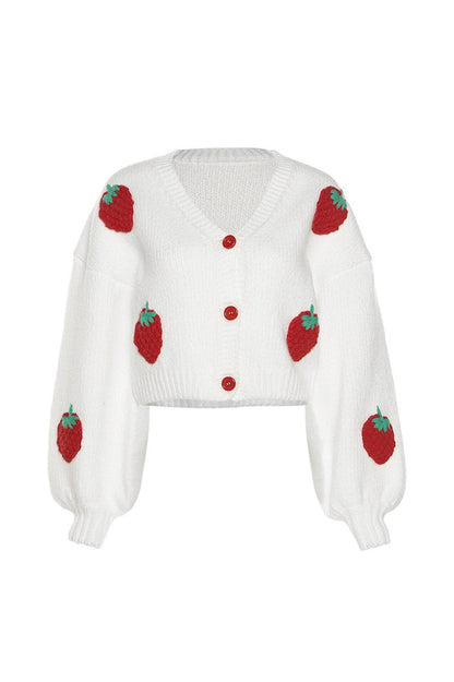 Hanna Strawberry Knit Sweater Cardigan