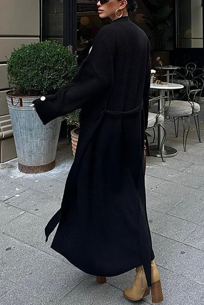 Warm Harvest Knit Button Detail Belted Duster Maxi Cardigan
