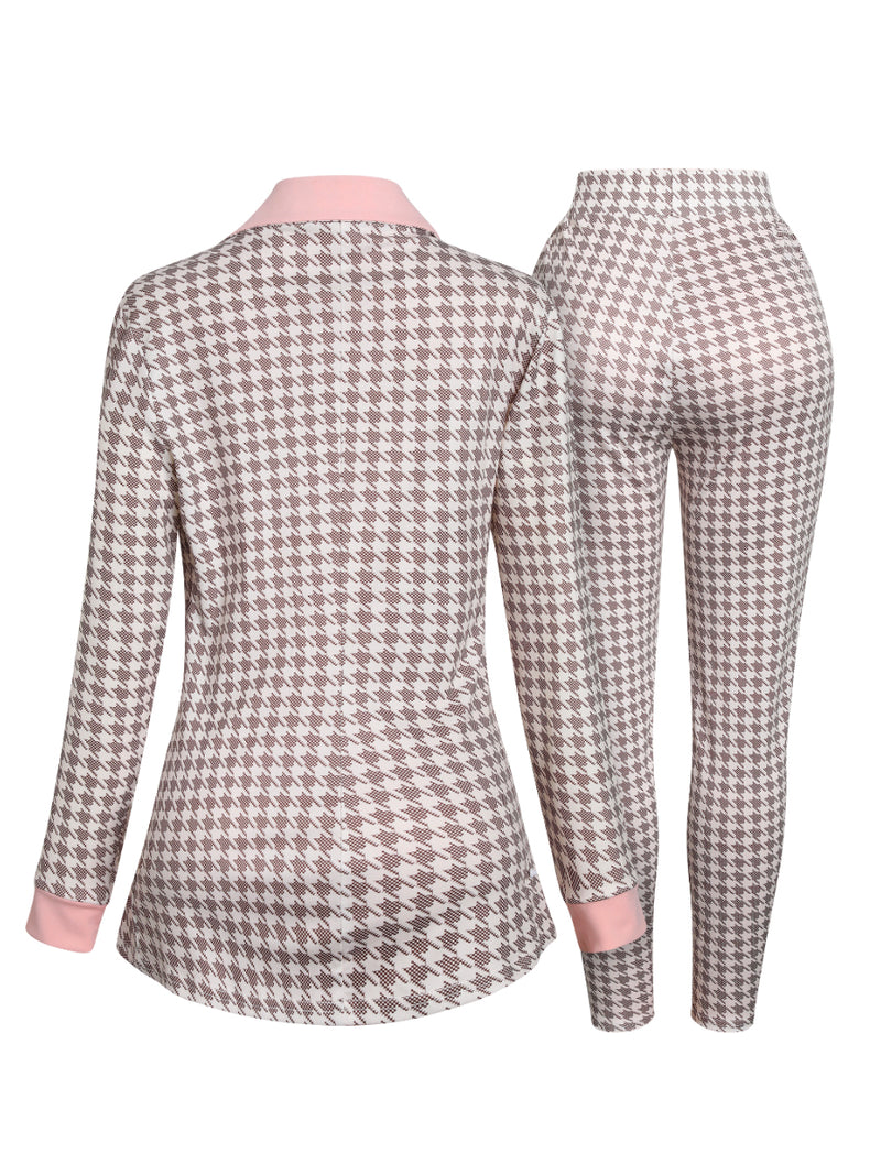 5xl Houndstooth Blazer Pants Set Two-piece Office Lady Outfits Spring