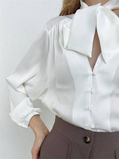 Tossy Lace-up Shirts for Long Sleeve V-neck High Street Slim Blouse Clothes Female Shirt Top