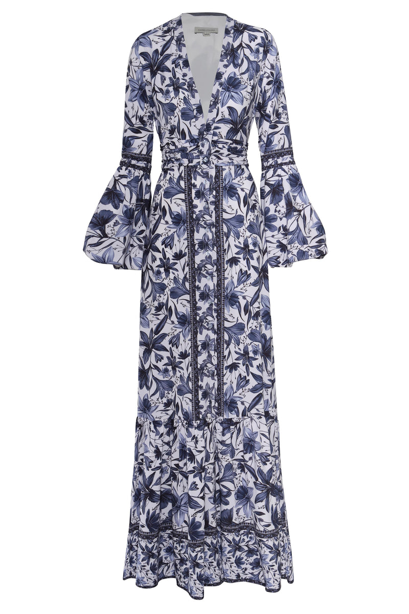 Single Breasted Lantern Sleeve Midi Dress