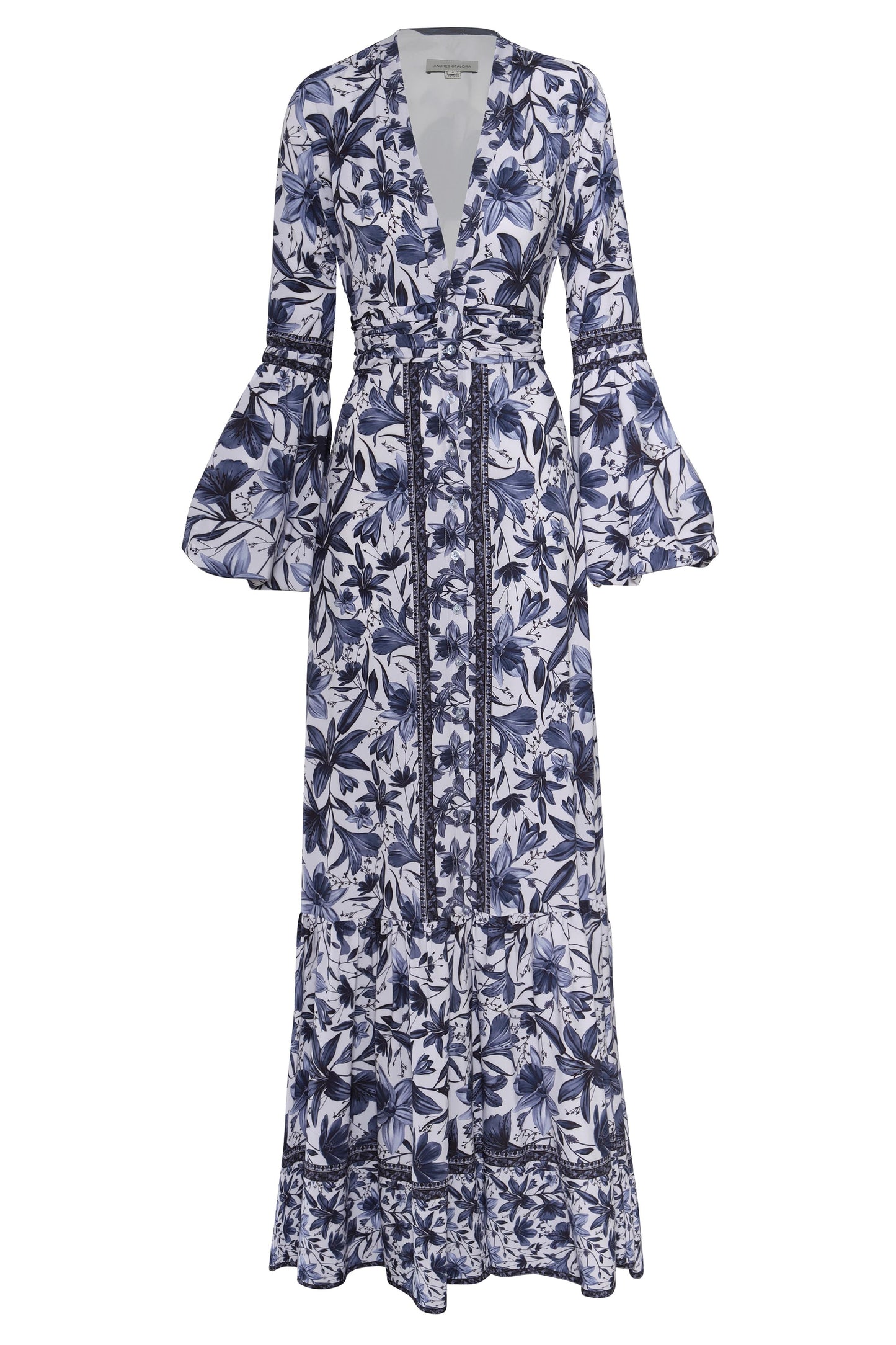 Single Breasted Lantern Sleeve Midi Dress