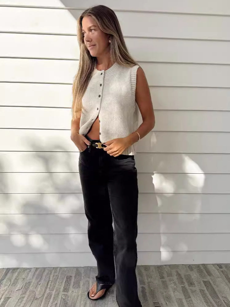 Tossy Knitted Vests Top for Single-breasted Knitwear Cardigan Tank Sweater Female Sleeveless