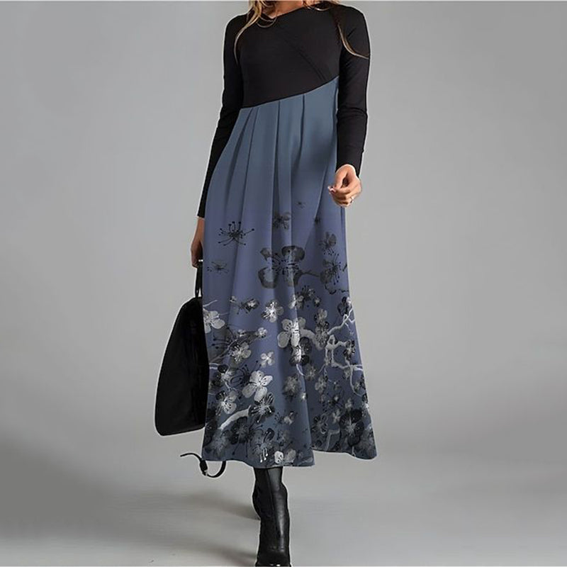 Elegant Floral Print Long Sleeve Midi Dress elevenforest