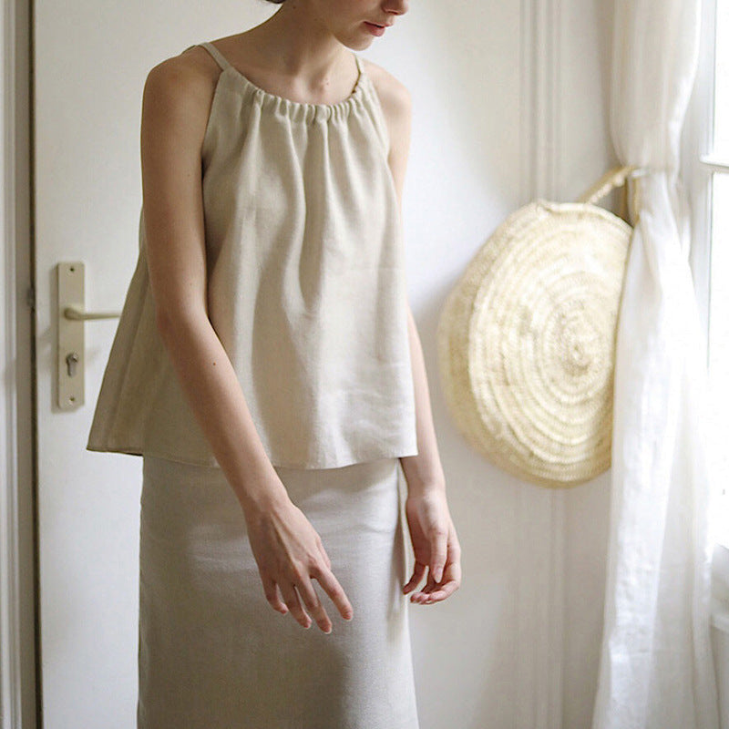 Linen Camisole: ’s Summer French Halter Sleeveless Strap Top