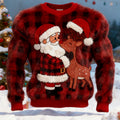 Comstylish Men's Ugly Christmas Santa Claus Reindeer Plaid Pattern Plush Sweatshirt