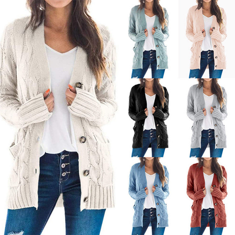 Autumn Winter Clothing Cardigan Coat Color Twist Button Cardigan Sweater