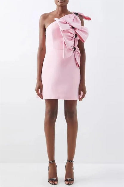 Satin Big Bow Mini Dress Pink