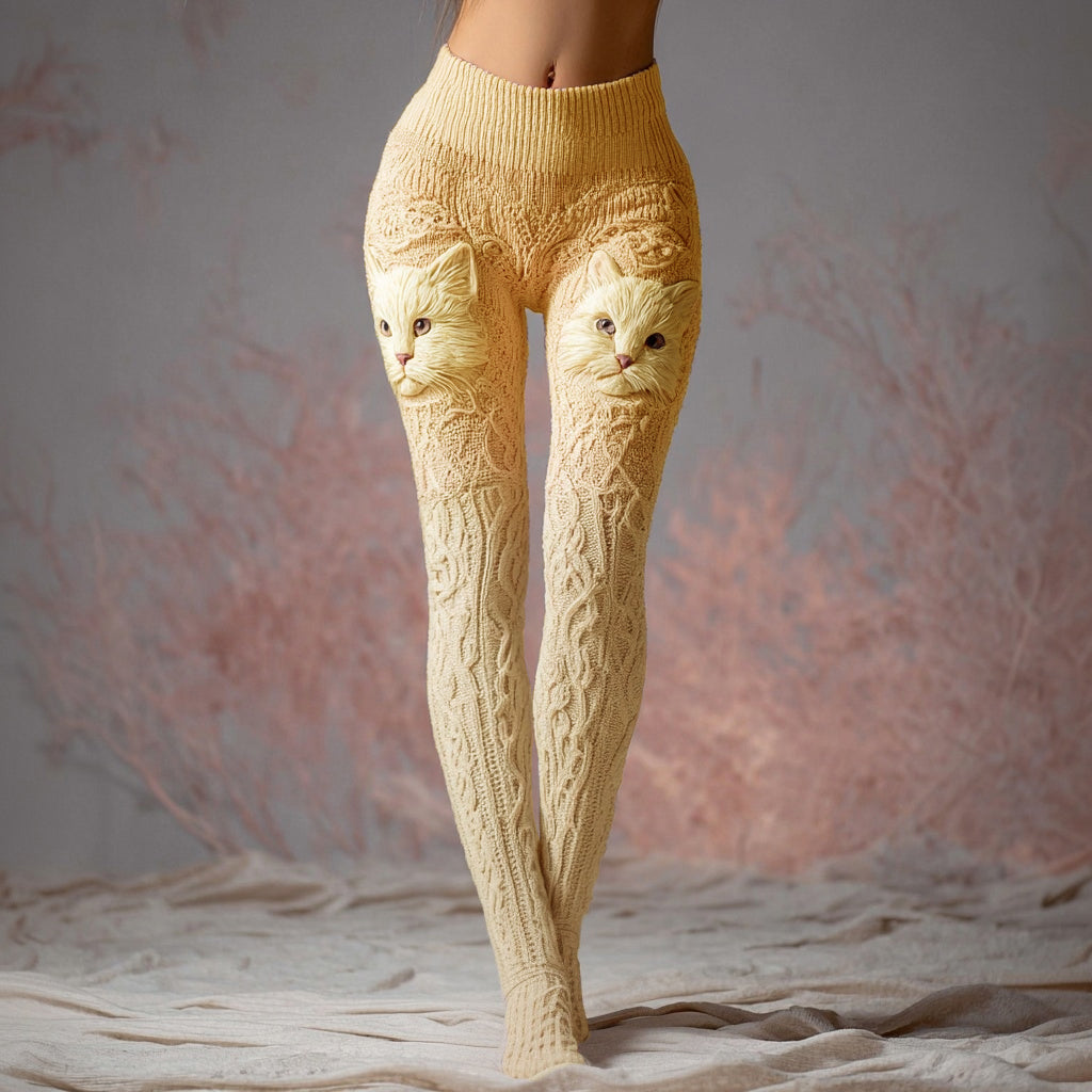 Comstylish Fuzzy Cat Embroidered Gradient Comfy Leggings