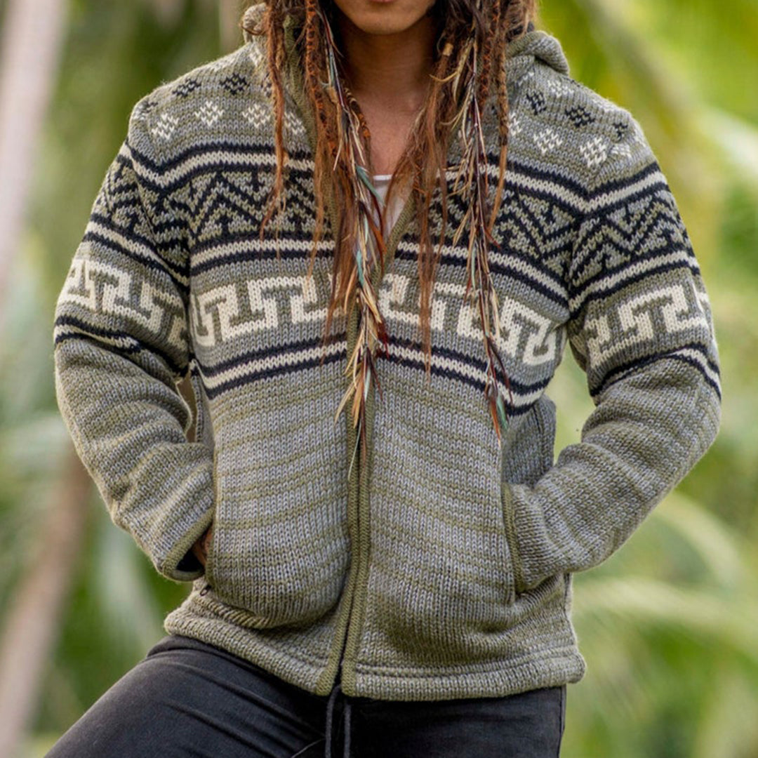 Mens Vintage Fair Isle Knitted Hooded Cardigan elevenforest