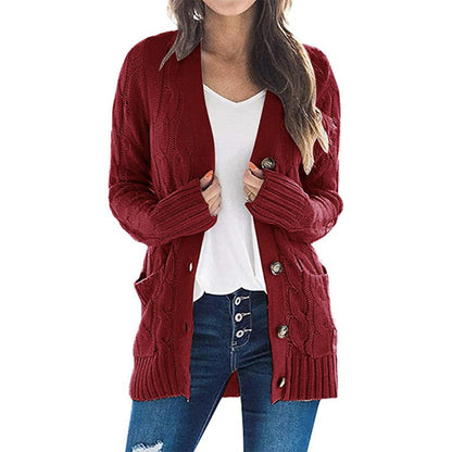 Autumn Winter Clothing Cardigan Coat Color Twist Button Cardigan Sweater