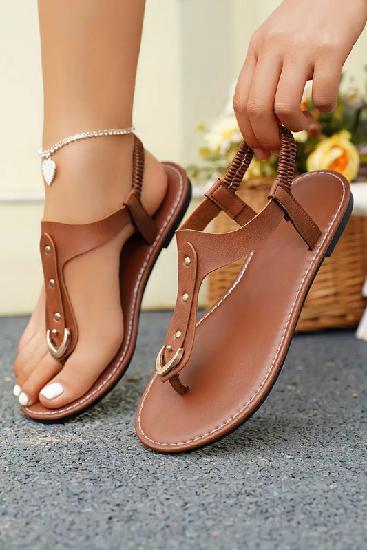 Chestnut Hollow Out Flat Sandals