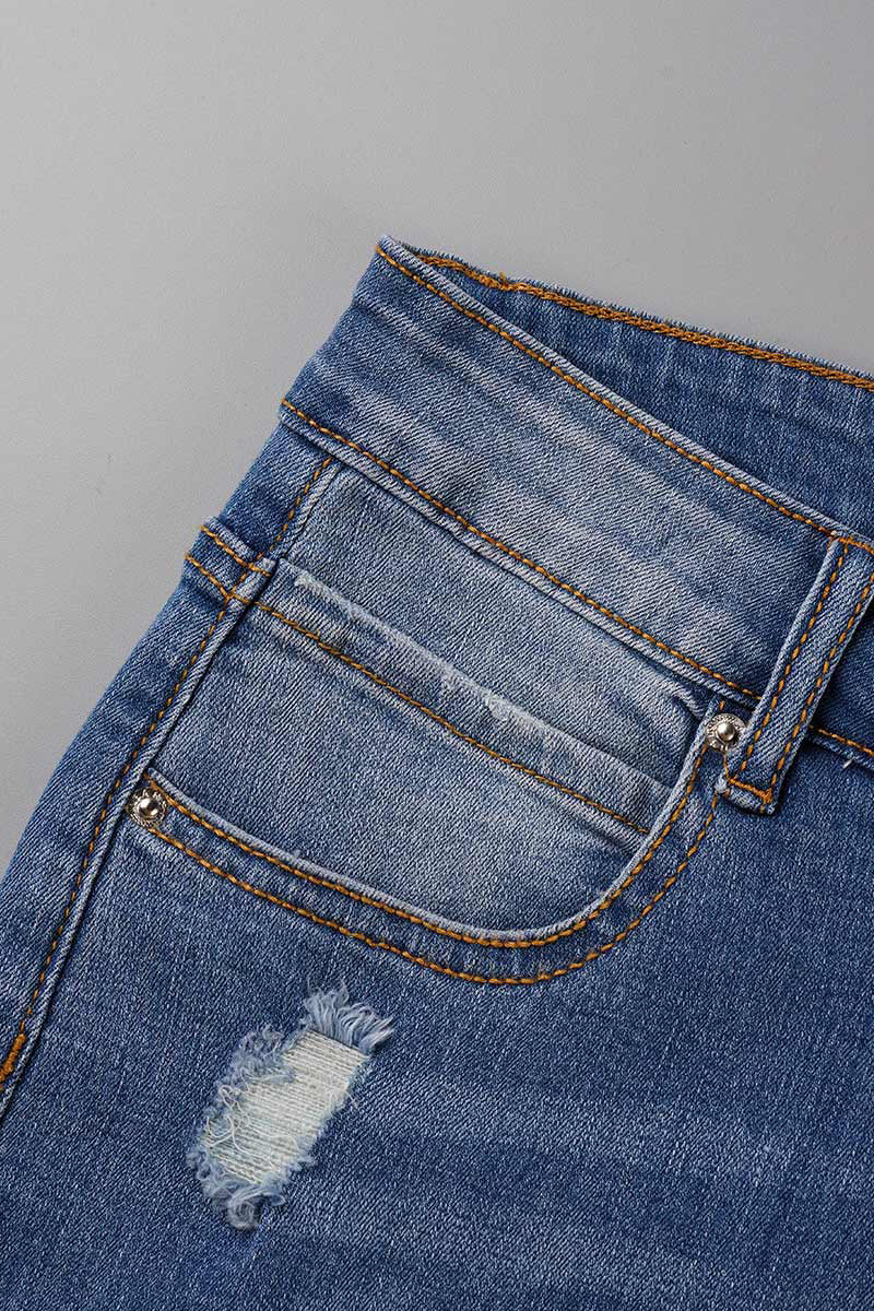 Street Patchwork Ripped Straight Denim Jeans(3 Colors)