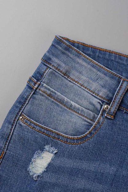 Street Patchwork Ripped Straight Denim Jeans(3 Colors)