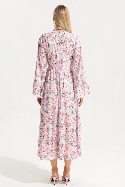 V-neck Ball Sleeve Midi Dress
