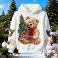 Comstylish Fun Bear Christmas Tree Pattern Men's Flannel Hoodie