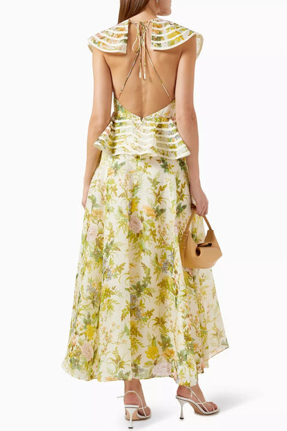 Frill Round Neckline Maxi Dress