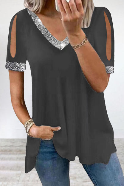 Sequins V Neck T-shirts