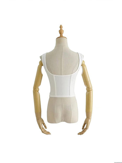 Corset Tank Top With Mesh Detail Mesh Panels Fitted Crop Top