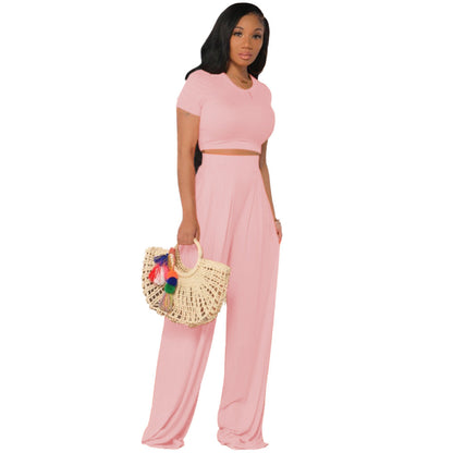 ’s Color Cropped Outfit Bell-bottom Pants Two-piece Suit – Set