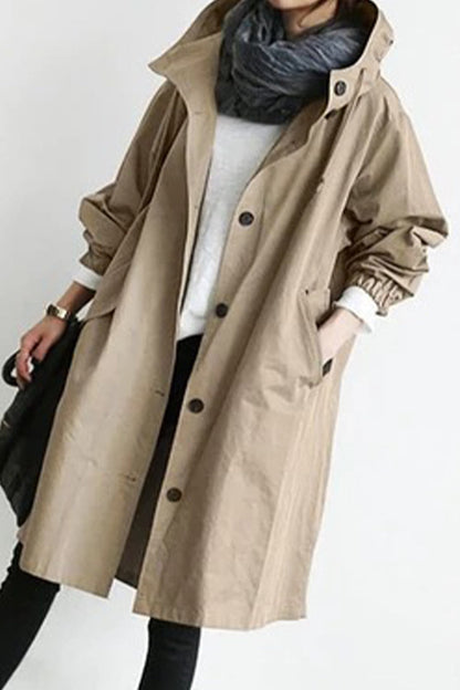 British Style Pocket Buttons Hooded Collar Outerwear