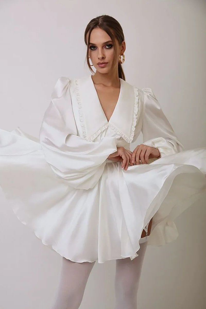 Milena V-neck Lantern Sleeve Mini Dress