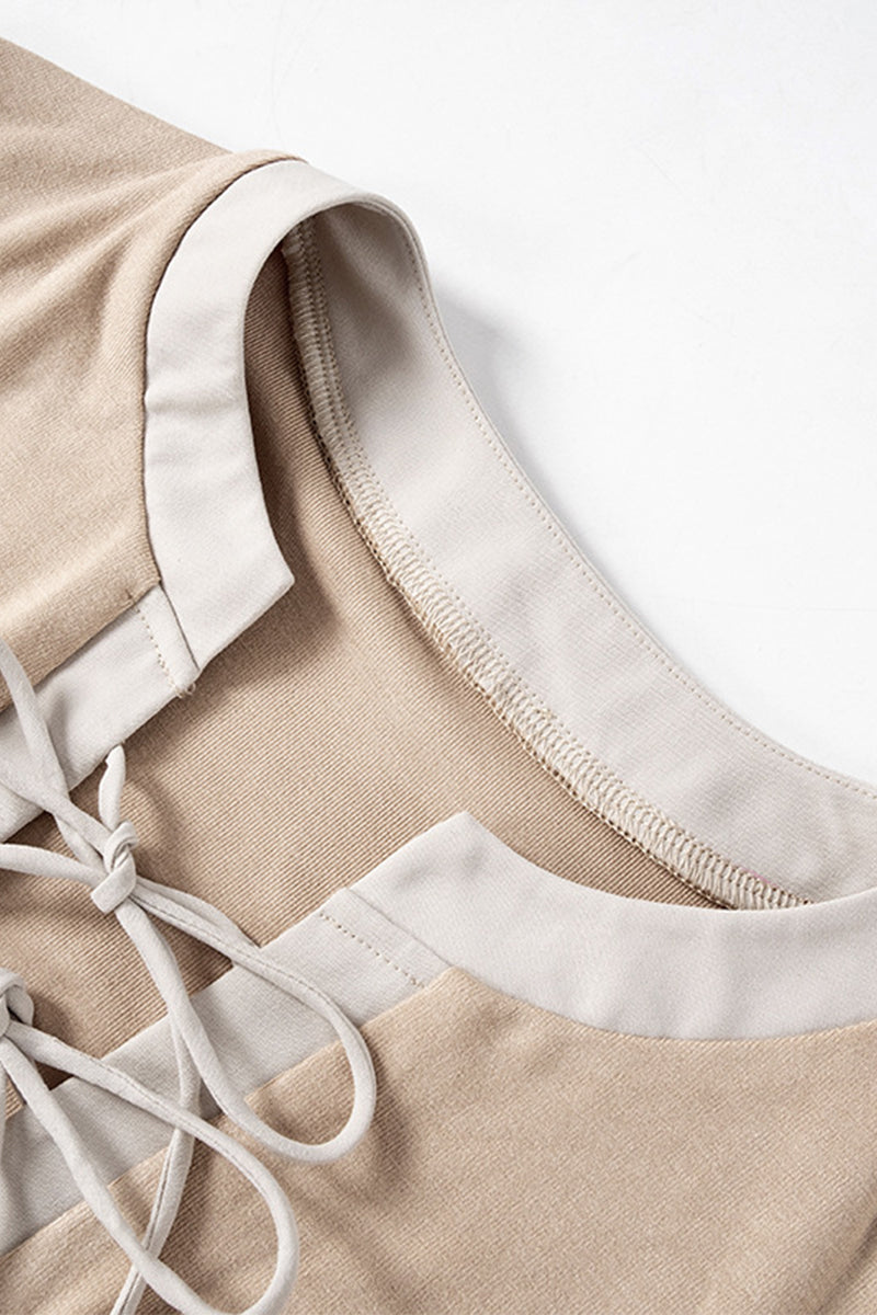 Bandage Patchwork O Neck T-shirts