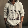 Men's Cat And Mouse Japanese Art Print Linen Hooded Shirt artswardrobe