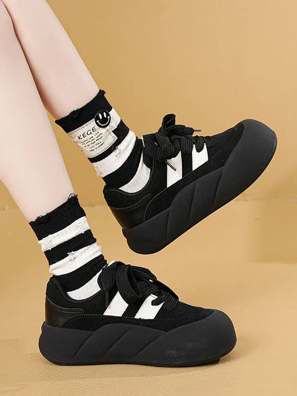 Lace-up Round-toe Split-joint Flat Shoes