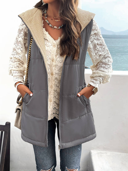 Fall and Forever Hooded Puffer Vest - Grey