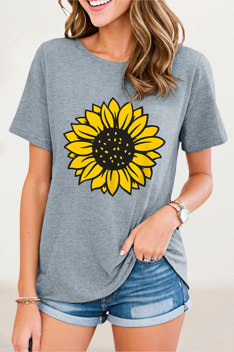 Print Flowers O Neck T-shirts