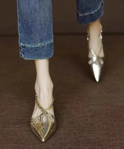 Gold Splicing Sandals Faux Leather Pointed Toe Ap1008