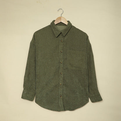 Color ’s Autumn Winter Corduroy Cardigan Shirt With Breasted Collar and Pocket