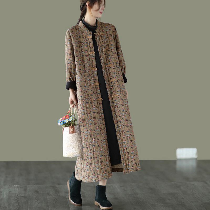 Retro Pocket Warm Long Cotton Coat