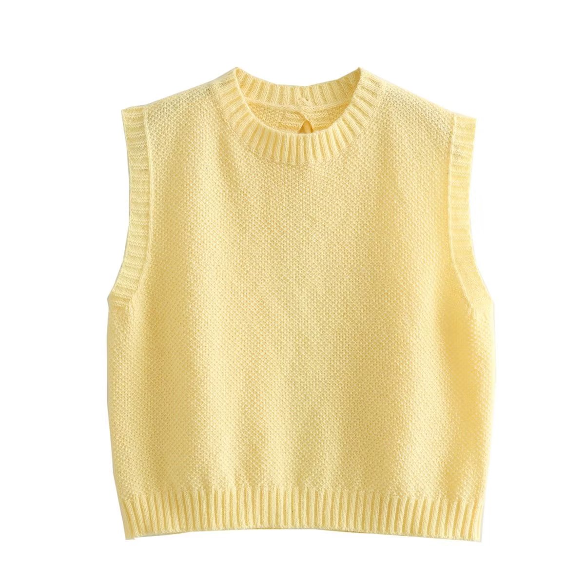 Autumn Small Vest Outer Wear Short Sleeveless Round Neck Lace Up Backless Design Knitted Top