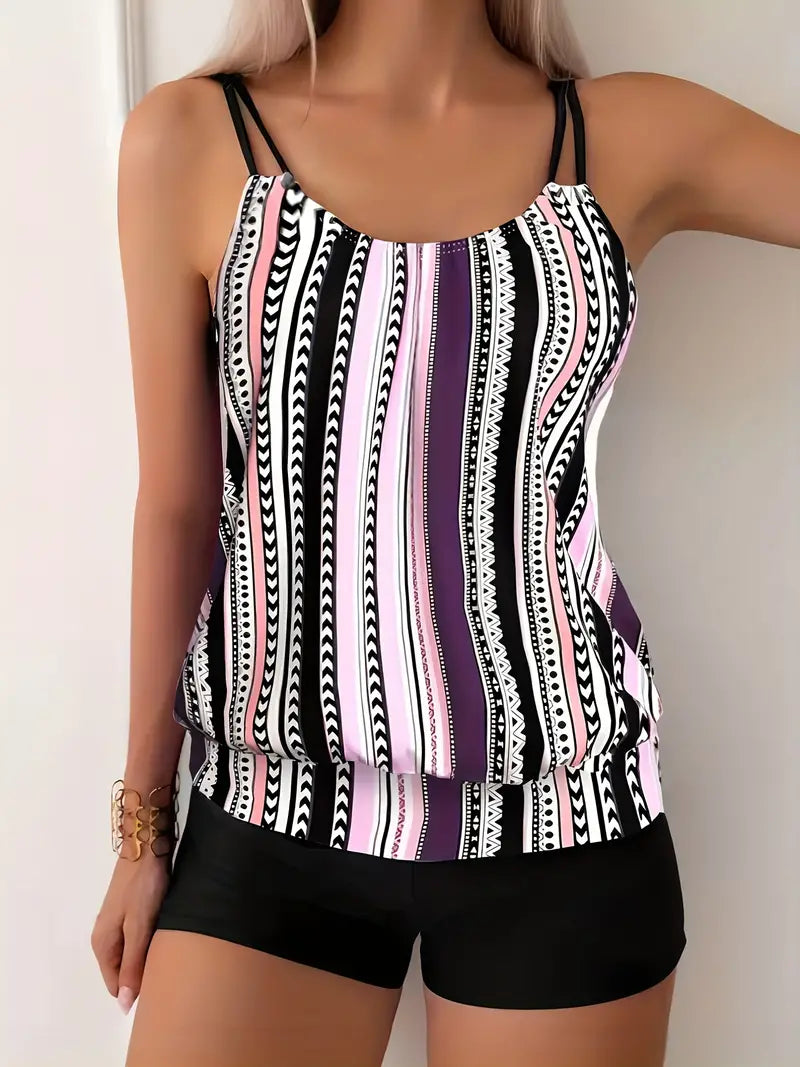 KS | Striped tankini with print