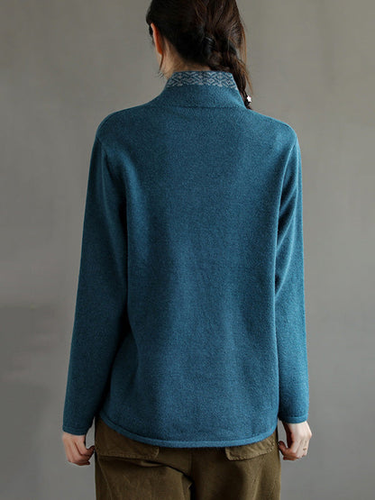 Color Embroidered Wool Blend Cardigan Top