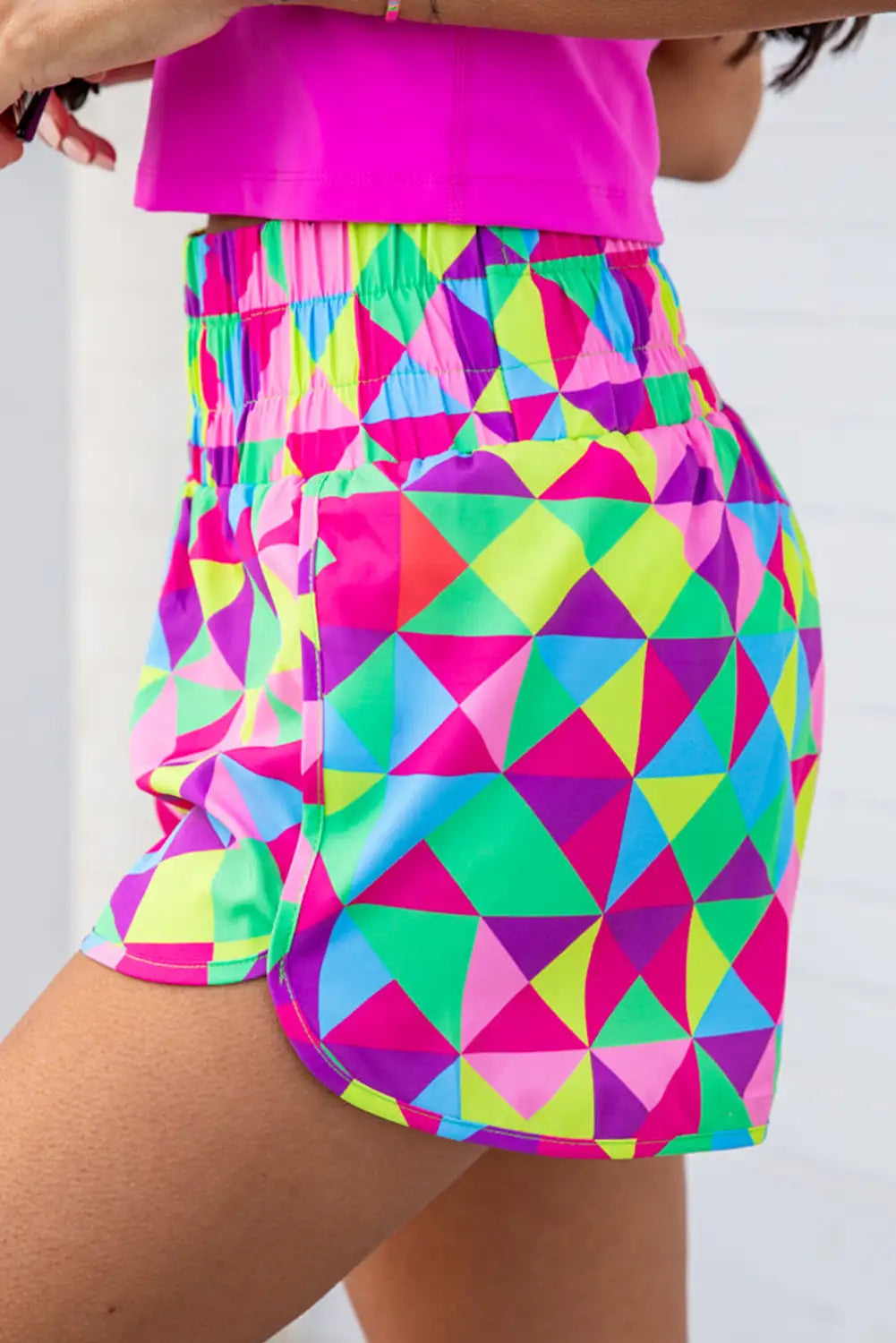 Colorful Geometric High Waisted Athletic Shorts