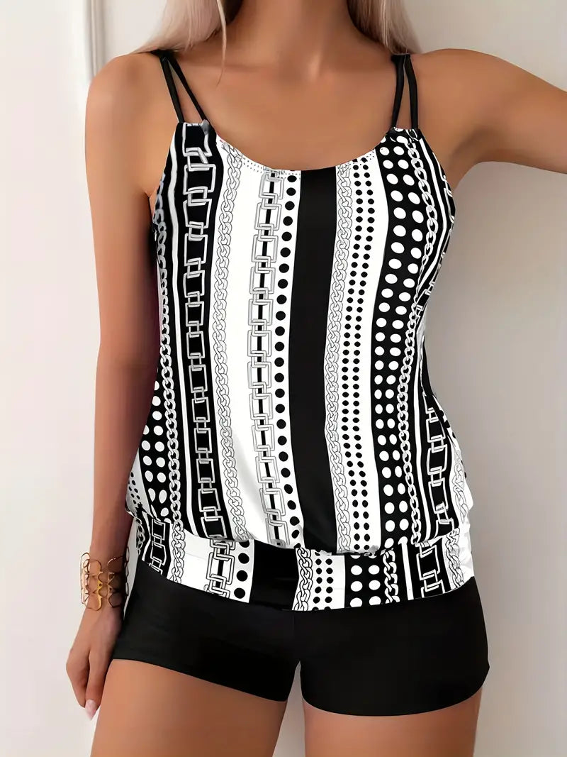 KS | Striped tankini with print