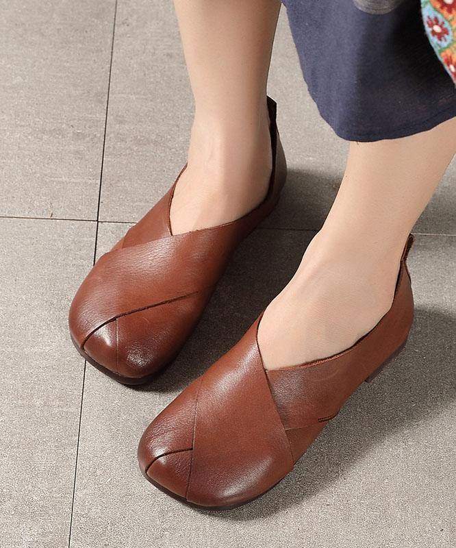 Brown Flat Shoes Cowhide Leather Flats